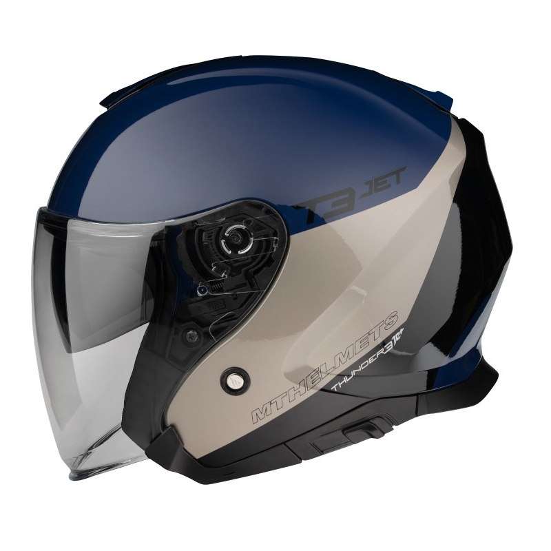 Cască de motocicletă deschisă MT OF504SV Thunder 3 SV Jet Xpert A17 argintiu-albastru