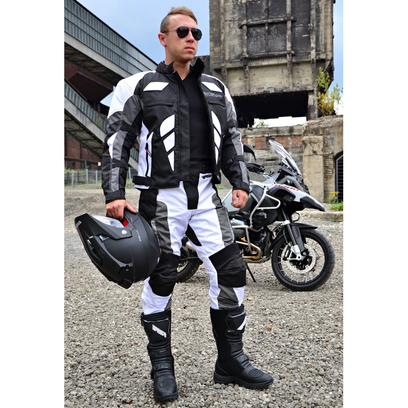 Salopetă de motociclist RSA Greby alb-negru pentru bărbați lichidare