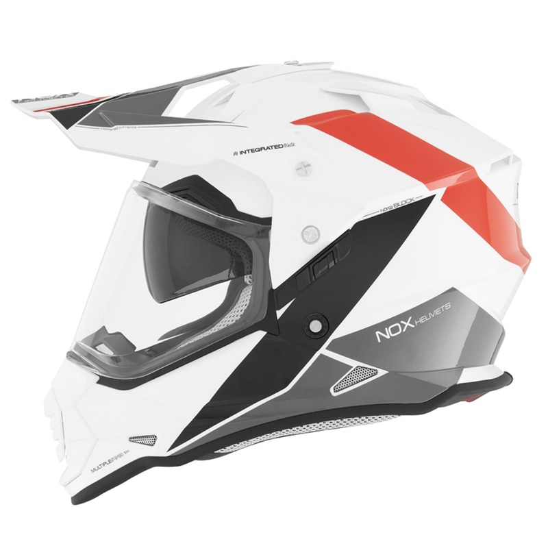 Cască de enduro NOX N312 BLOCK 2022 gri-roșu-alb výprodej lichidare