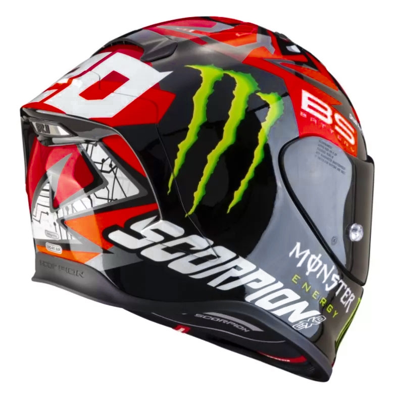 Cască de motocicletă integrală Scorpion EXO-R1 Air Fabio Quartararo Monster Replica negru-fluo roșu lucios