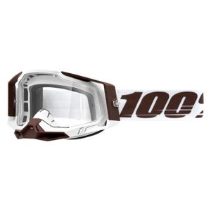 Ochelari de motocros 100% RACECRAFT 2 Snowbird maro și alb (plexi transparent)