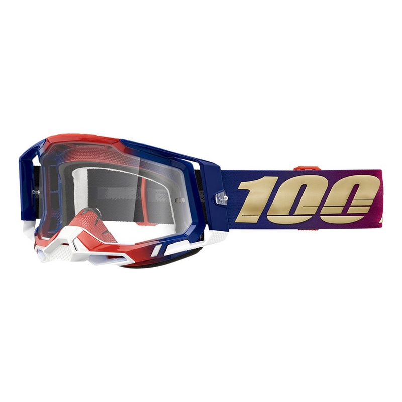 Ochelari de motocros 100% RACECRAFT 2 United roșu-albastru (plexi transparent)