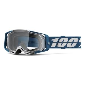 Ochelari de motocros 100% ARMEGA Albar albastru și alb (plexi transparent)