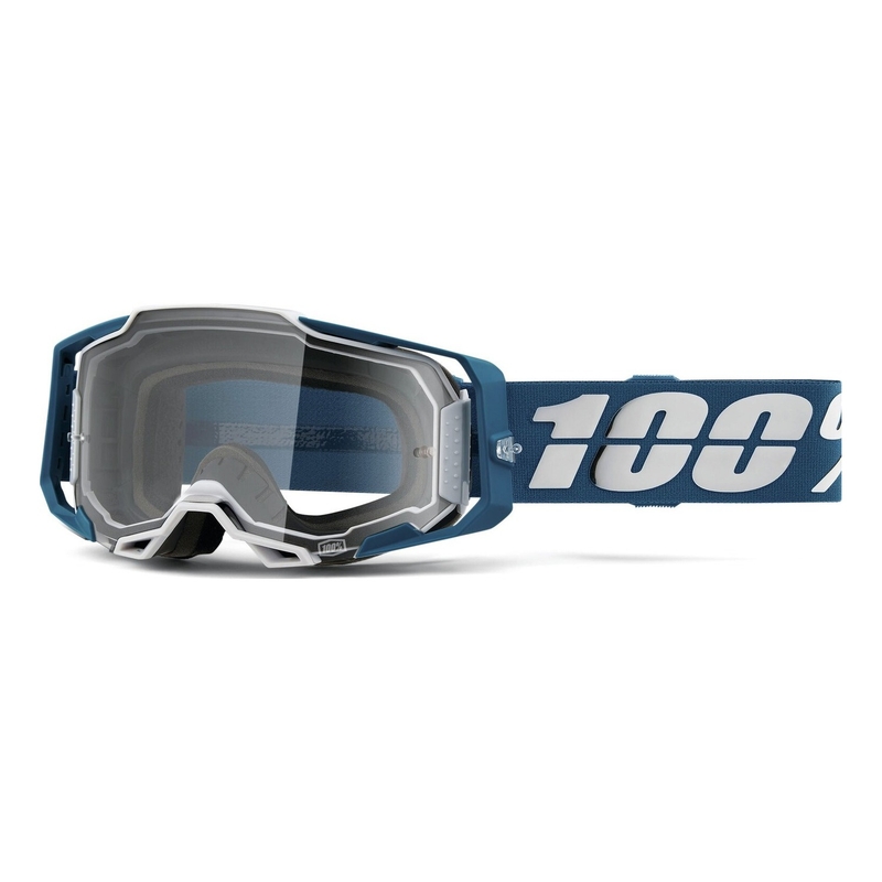 Ochelari de motocros 100% ARMEGA Albar albastru și alb (plexi transparent)
