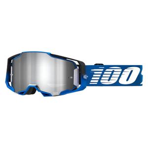Ochelari de motocros 100% ARMEGA Rockchuck negru-alb-albastru (plexi argintiu)