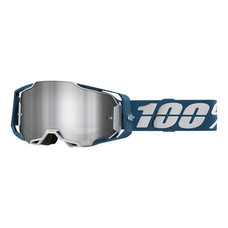 Ochelari de motocros 100% ARMEGA Albar gri-albastru (plexi argintiu)