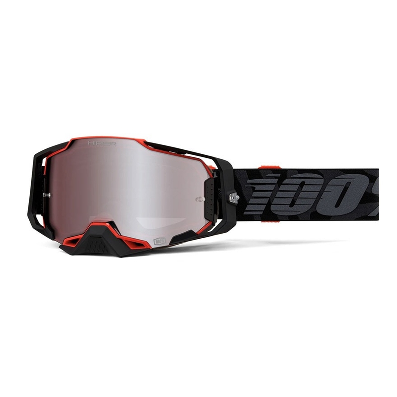 Ochelari de motocros 100% ARMEGA Renen HIPER roșu-negru camuflat (plexi argintiu)