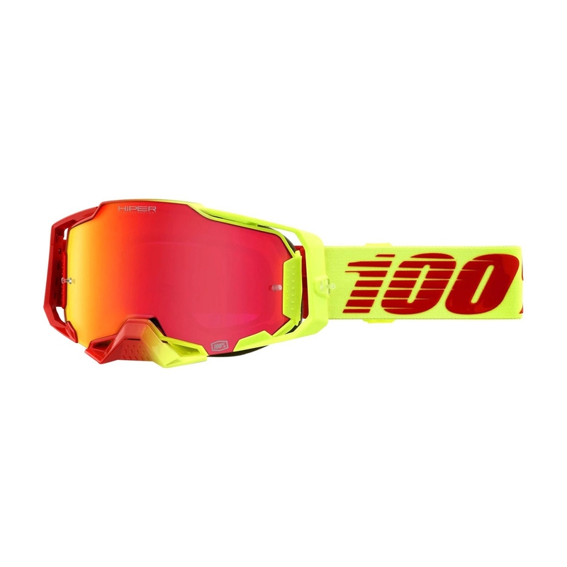 Ochelari de motocros 100% ARMEGA Solaris HIPER roșu-galben (plexi roșu)