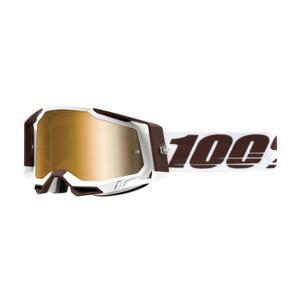 Ochelari de motocros 100% RACECRAFT 2 Snowbird maro și alb (plexi auriu)