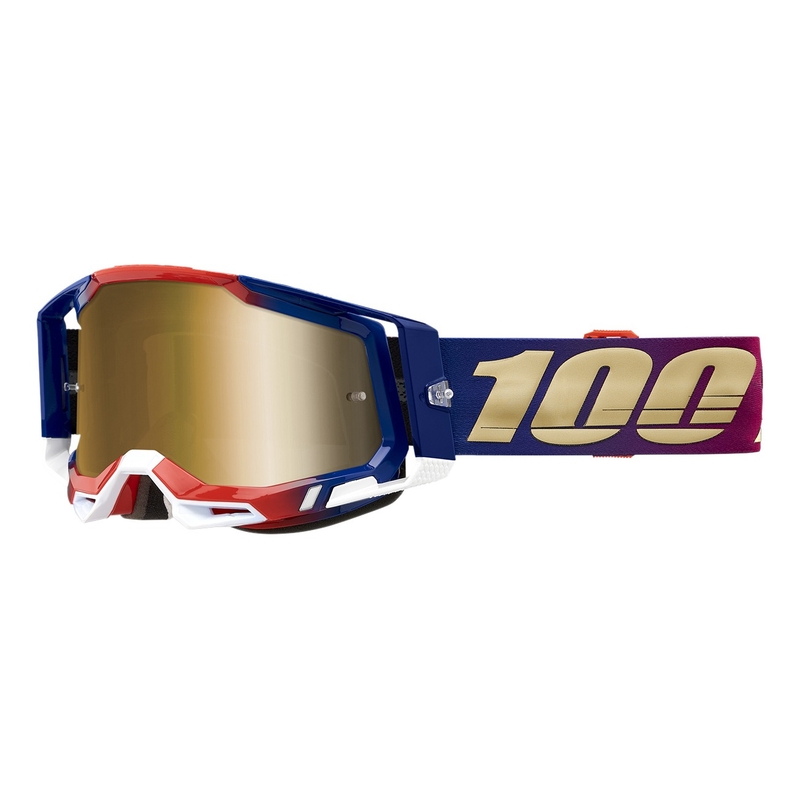Ochelari de motocros 100% RACECRAFT 2 United albastru-roșu-auriu (plexi auriu)
