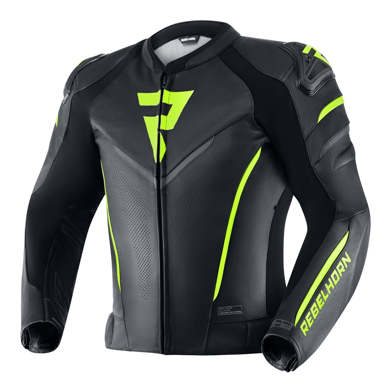 Jachetă de motociclist Rebelhorn Fighter negru-galben-fluo lichidare