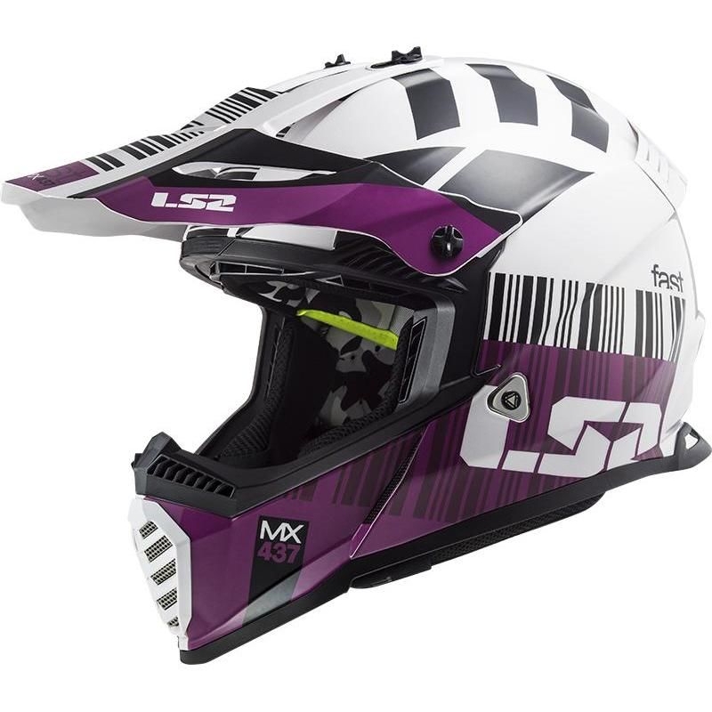 Cască de motocros LS2 MX437 Fast Evo XCODE alb și violet lucios