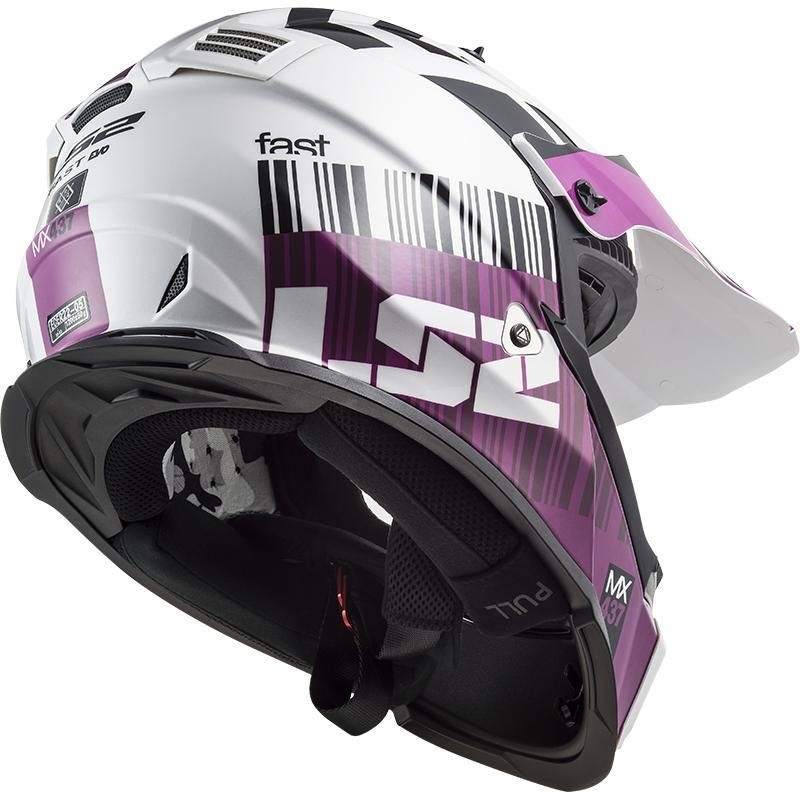 Cască de motocros LS2 MX437 Fast Evo XCODE alb și violet lucios