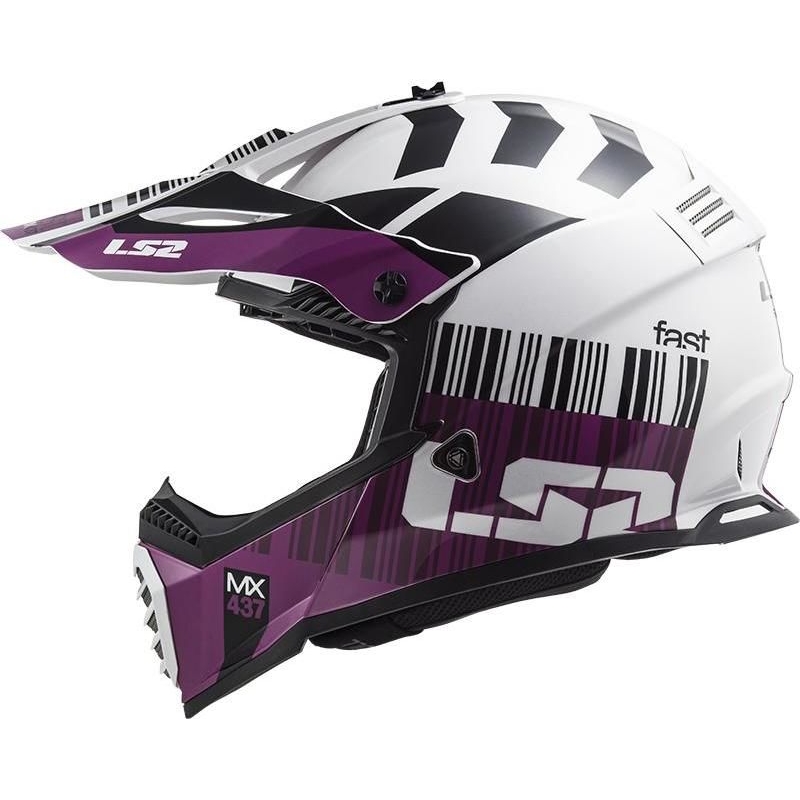 Cască de motocros LS2 MX437 Fast Evo XCODE alb și violet lucios