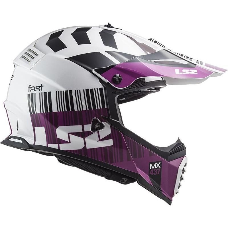 Cască de motocros LS2 MX437 Fast Evo XCODE alb și violet lucios