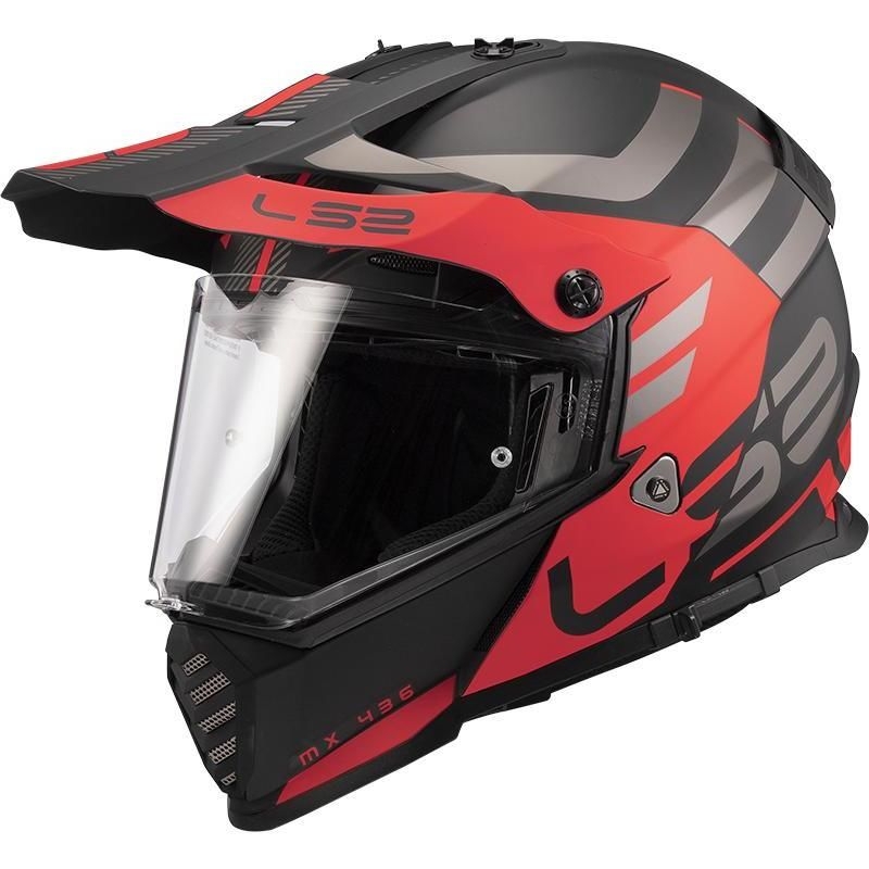 Cască de enduro LS2 MX436 Pioneer Evo Adventurer negru-roșu mat