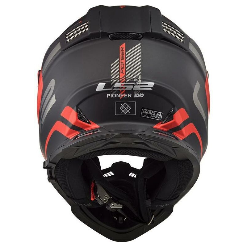 Cască de enduro LS2 MX436 Pioneer Evo Adventurer negru-roșu mat
