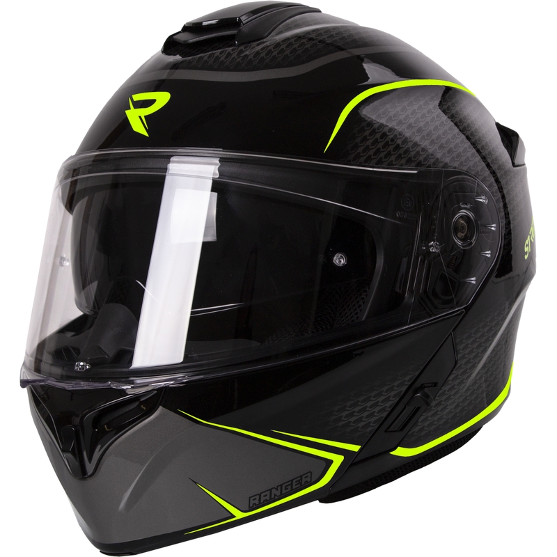 Cască moto modulabilă Street Racer Ranger negru-galben fluorescent