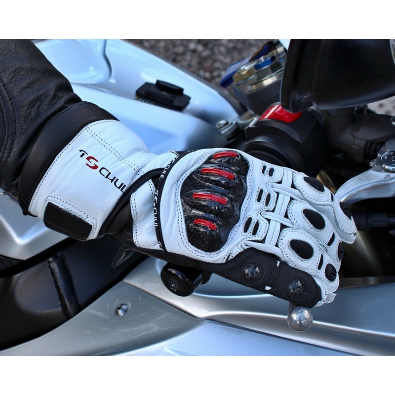 Mănuși de motociclete Tschul 270 alb-negru lichidare