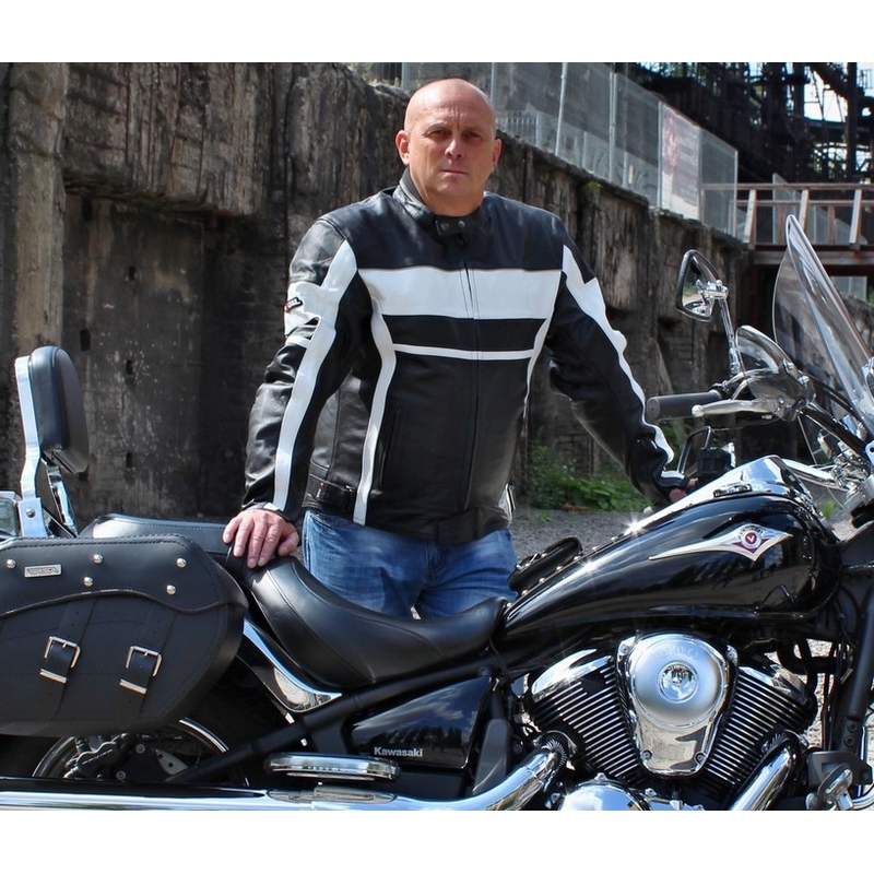 Jachetă de motociclete Tschul 837 negru și alb lichidare