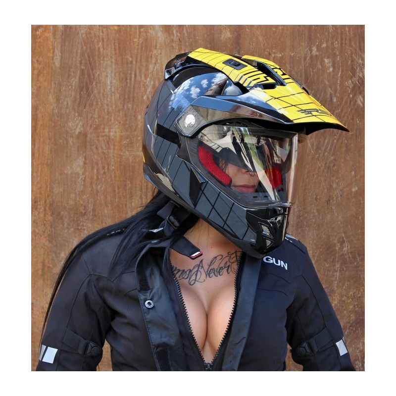 Cască de enduro cu vizieră RSA MX-01 negru/gri/galben lichidare