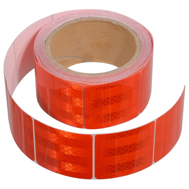 Bandă autoadezivă reflectorizantă divizată 1m x 5cm roșu