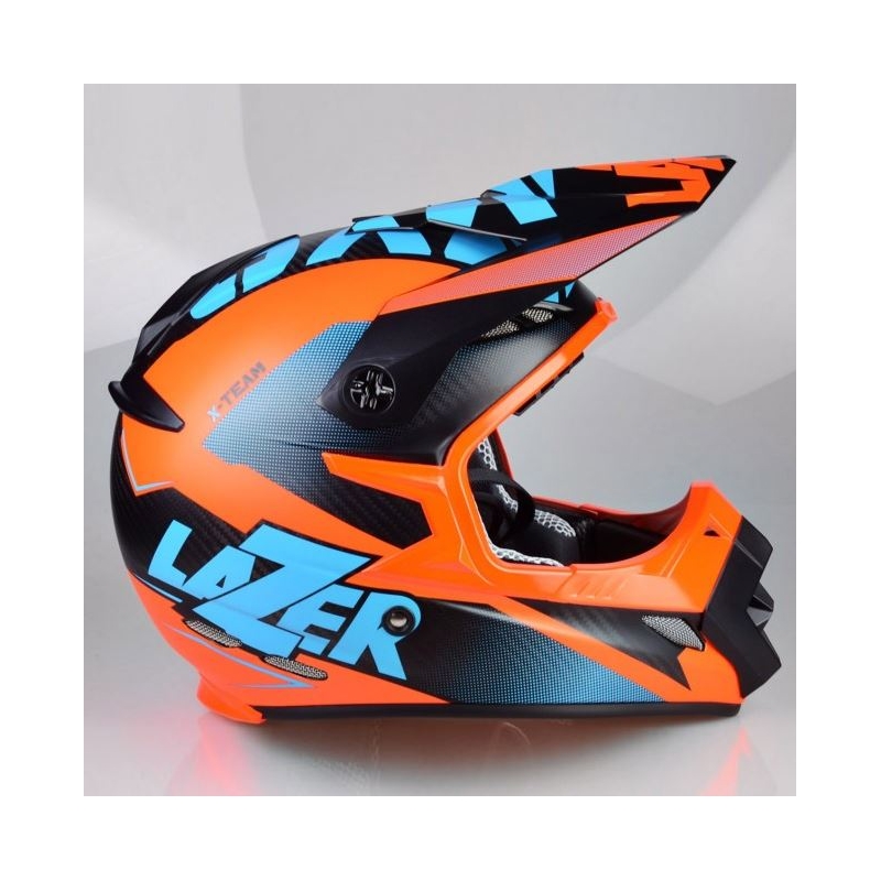 Casca de motocross Lazer MX8 X-Team Carbon albastru-portocaliu lichidare