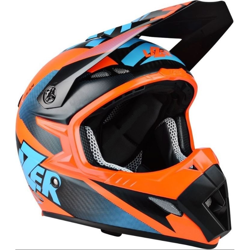 Casca de motocross Lazer MX8 X-Team Carbon albastru-portocaliu lichidare