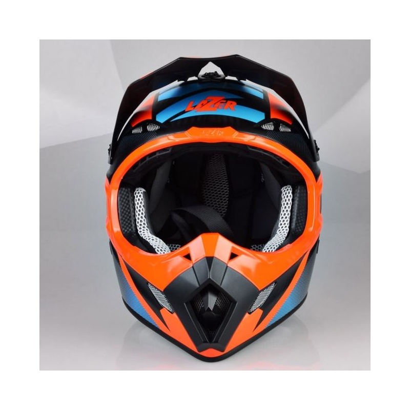 Casca de motocross Lazer MX8 X-Team Carbon albastru-portocaliu lichidare