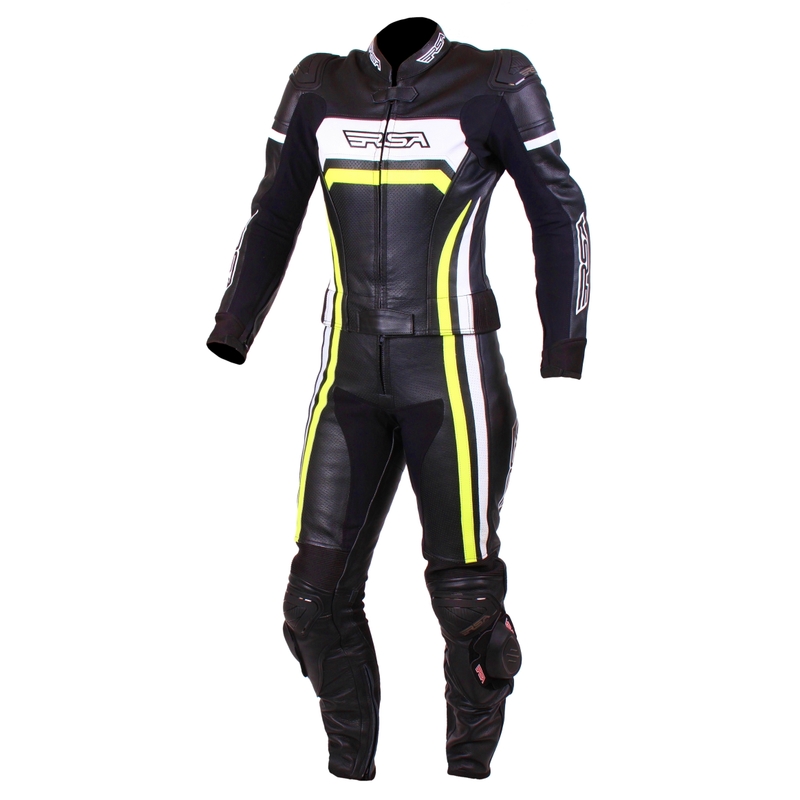 Salopetă de motocicletă pentru femei RSA Virus Black-White-Fluo Yellow lichidare