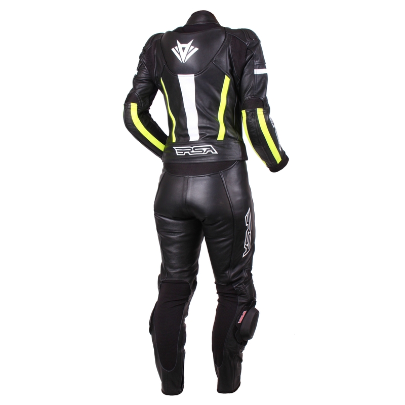 Salopetă de motocicletă pentru femei RSA Virus Black-White-Fluo Yellow lichidare