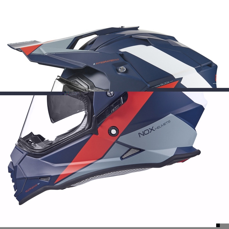 Cască de enduro NOX N312 BLOCK 2022 gri-alb-roșu-albastru