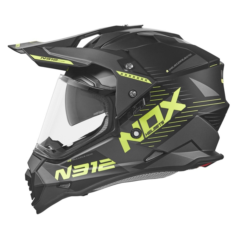 Cască de enduro NOX N312 EXTEND 2022 negru-galben-fluo