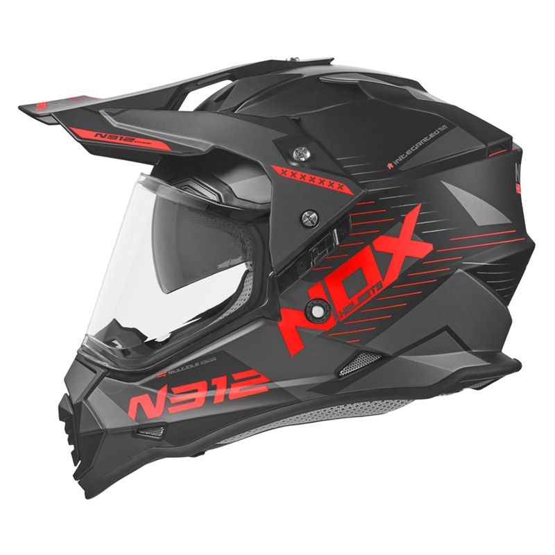 Cască de enduro NOX N312 EXTEND 2022 negru-gri-roșu lichidare