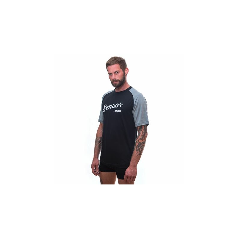 Cămașă pentru bărbați Sensor Merino Active PT Logo negru-gri výprodej lichidare