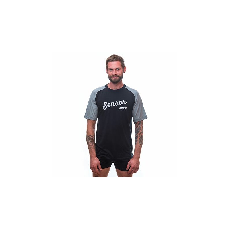 Cămașă pentru bărbați Sensor Merino Active PT Logo negru-gri výprodej lichidare