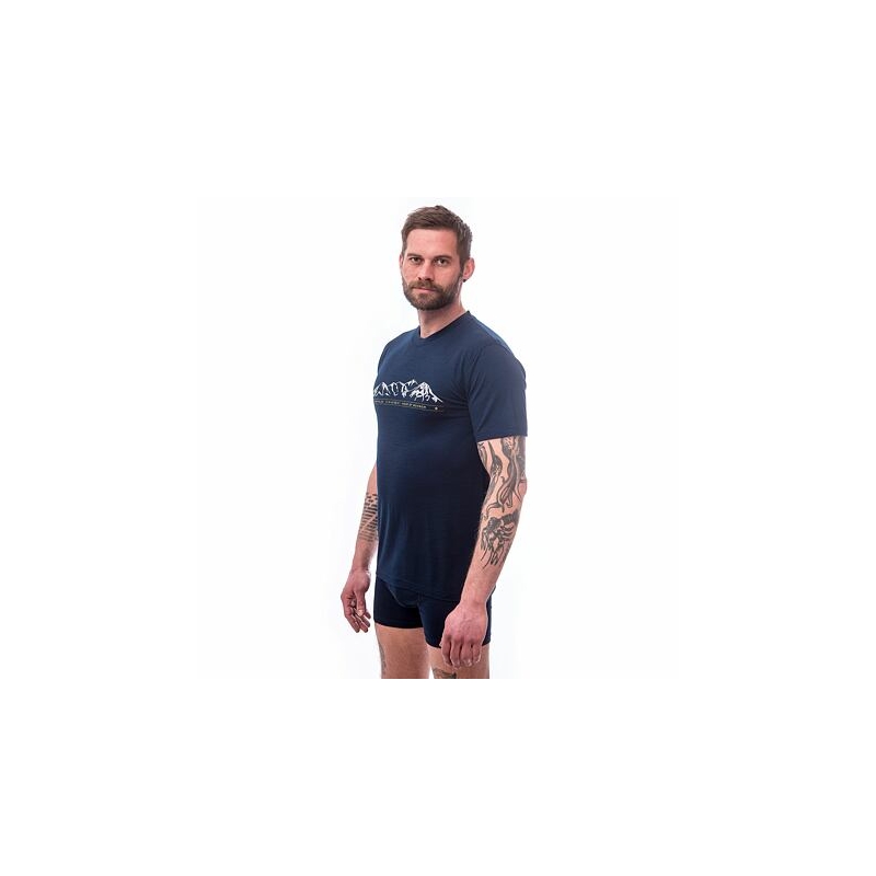Tricou pentru bărbați Sensor Merino Active PT Mountains albastru închis lichidare