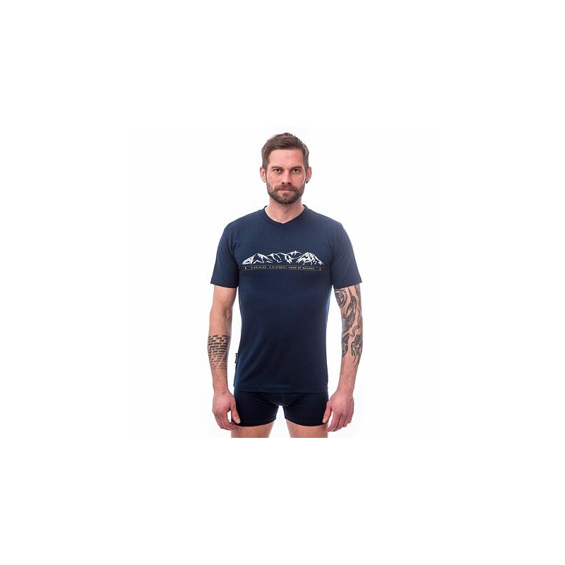 Tricou pentru bărbați Sensor Merino Active PT Mountains albastru închis lichidare