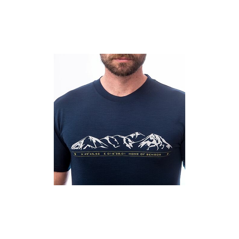 Tricou pentru bărbați Sensor Merino Active PT Mountains albastru închis lichidare
