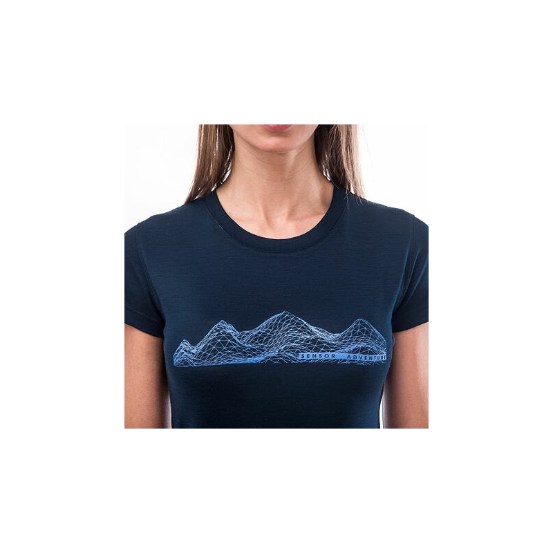 Femei Sensor Merino Active PT Mountains T-shirt albastru închis lichidare