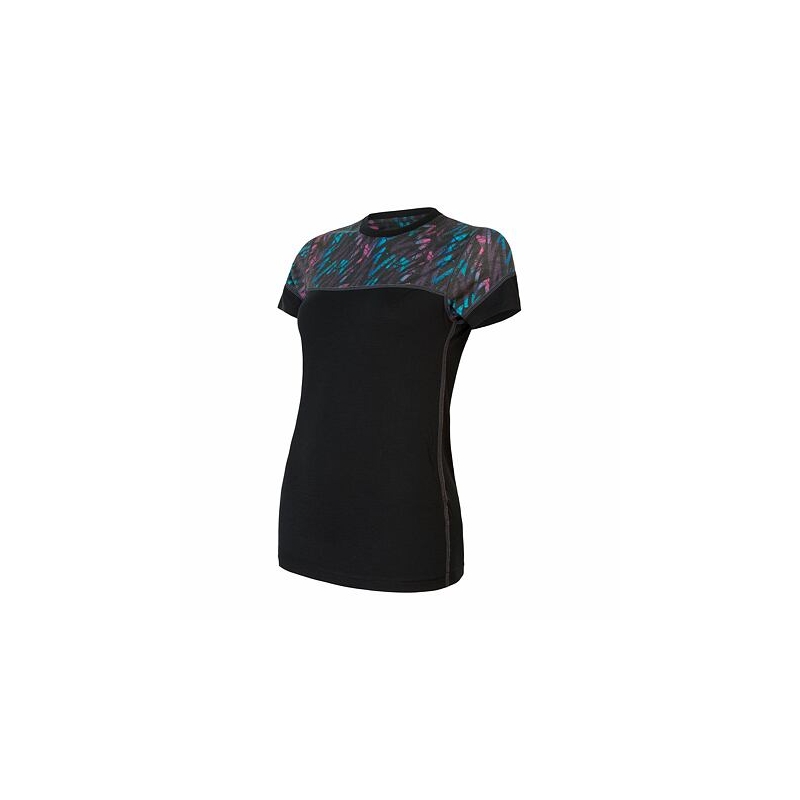 Cămașă termică pentru femei Sensor Merino Impress negru-albastru-roz lichidare