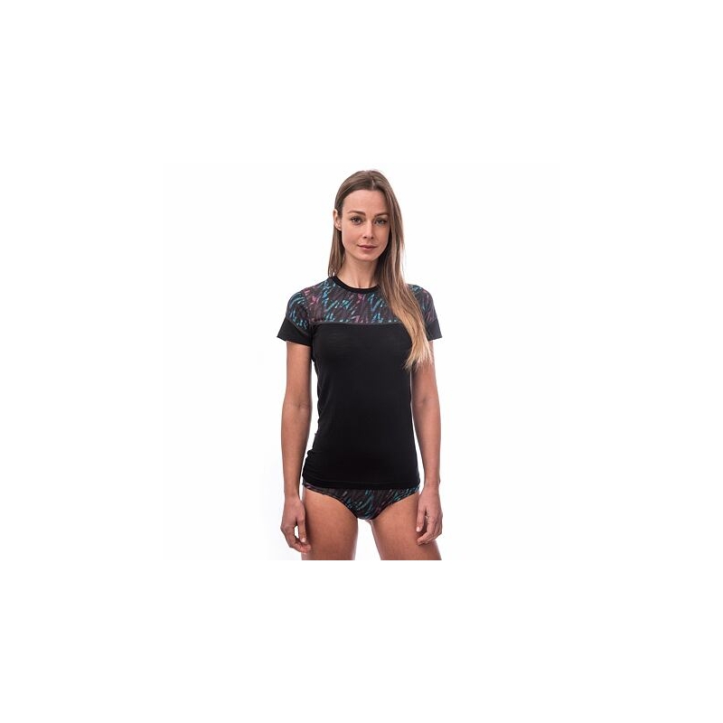 Cămașă termică pentru femei Sensor Merino Impress negru-albastru-roz lichidare