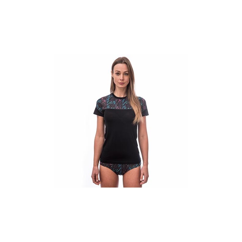 Cămașă termică pentru femei Sensor Merino Impress negru-albastru-roz lichidare