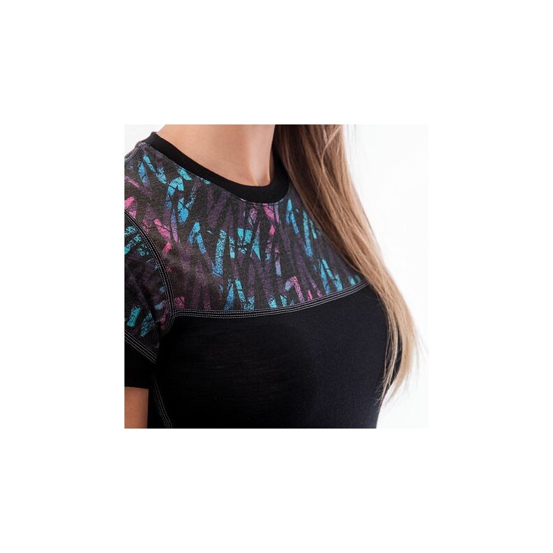 Cămașă termică pentru femei Sensor Merino Impress negru-albastru-roz lichidare