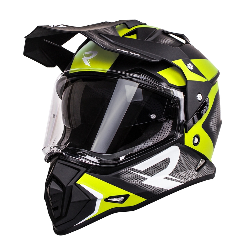 Cască moto enduro Street Racer Tracker negru-galben fluorescent