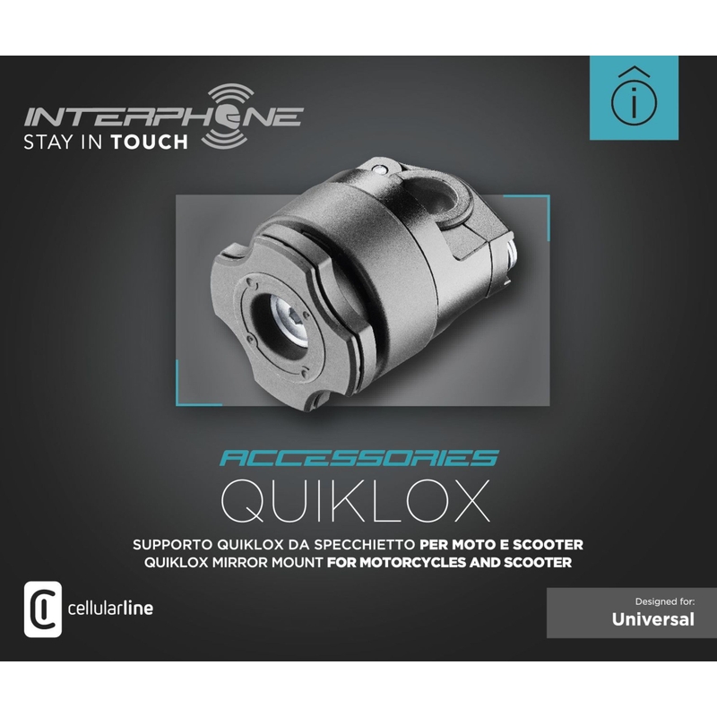 Suport cu eliberare rapidă Interphone Quiklox cu suport pentru oglindă de motocicletă negru