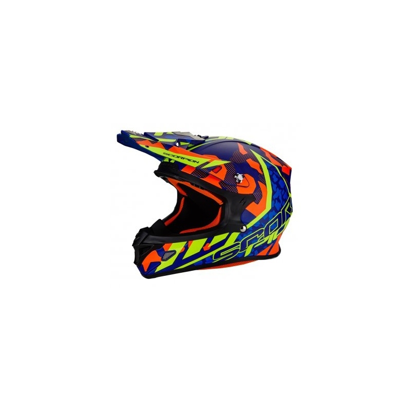 Casca de motocross Scorpion VX-21 Air Furio albastru-portocaliu-fluo galben lichidare