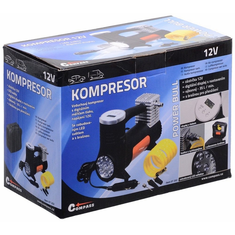 Compresor 12V POWER BULL digital cu lumină