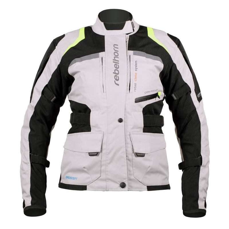Jacheta moto pentru femei Rebelhorn Hiker Pro gri-negru-fluo galben lichidare