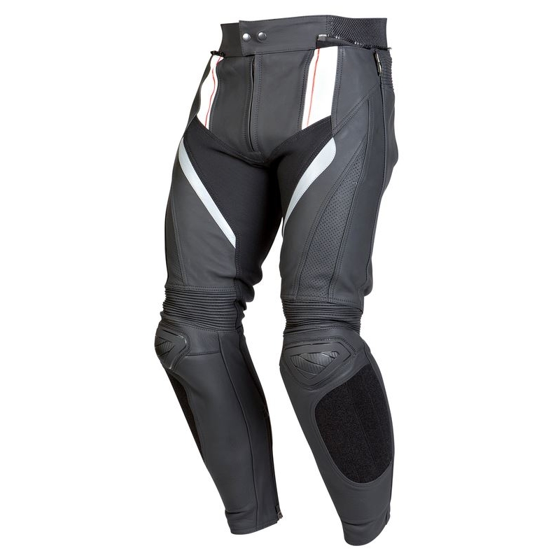 Pantaloni de motocicletă din piele Ozone Grip - negru/alb